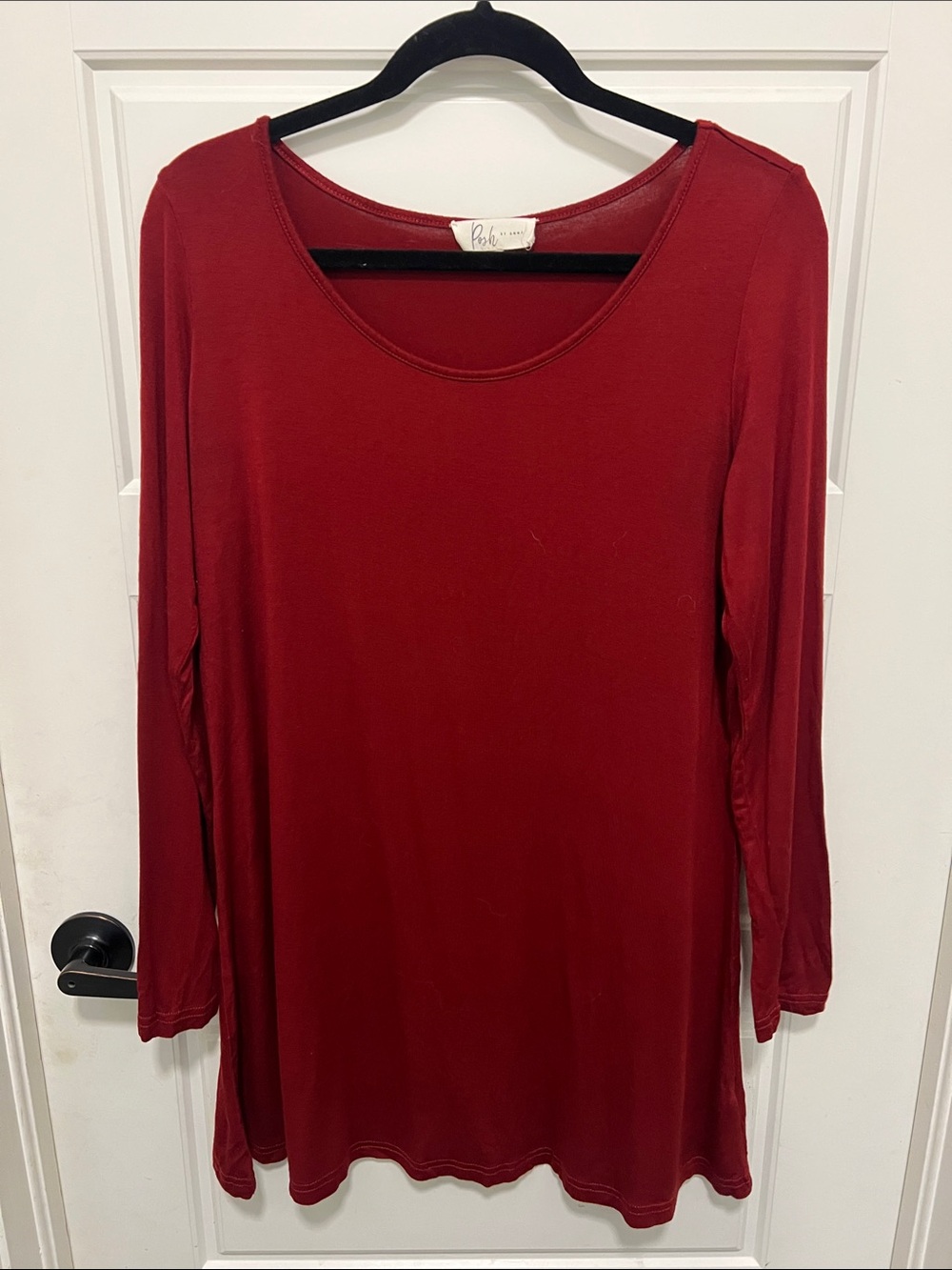Posh Deep Burgundy Scoop Neck Long Sleeve Top